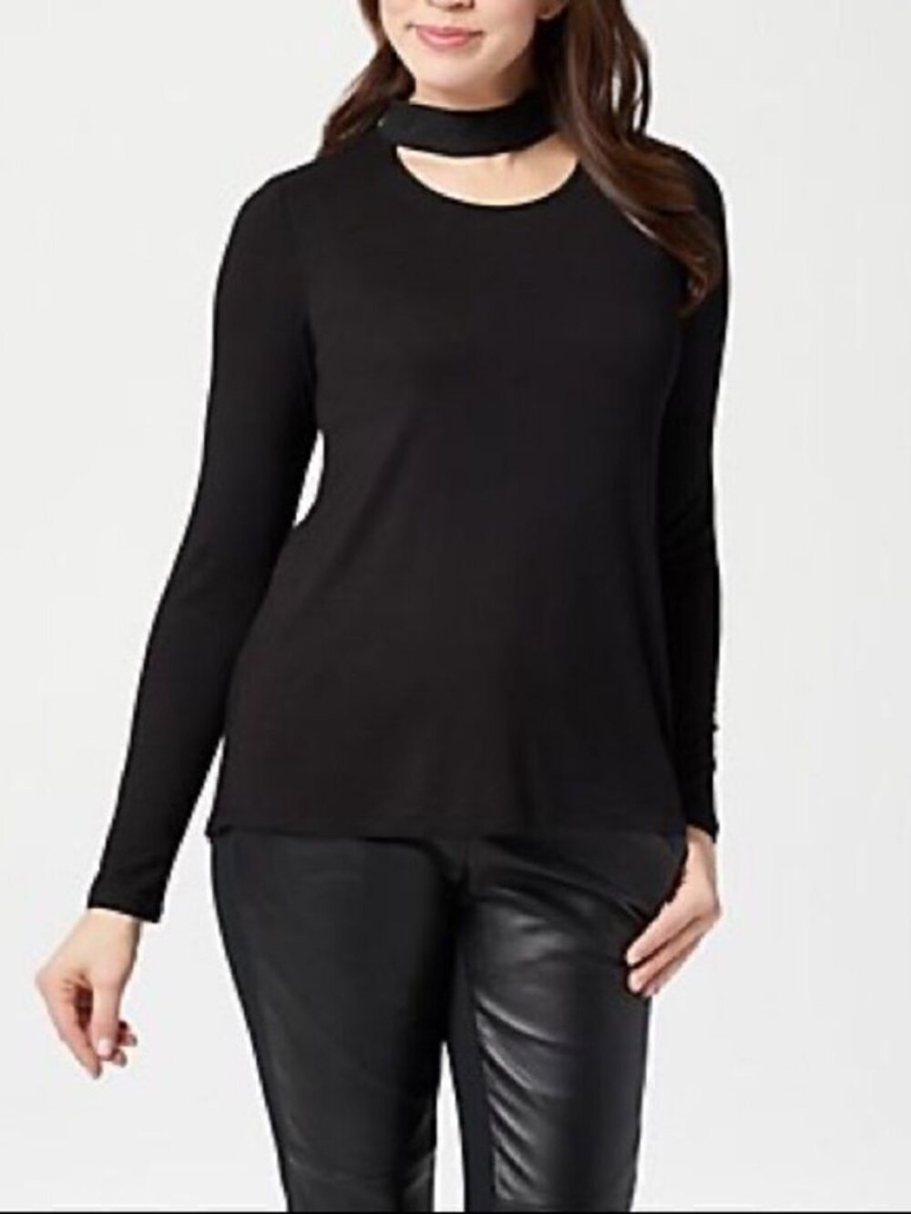 Lisa Rinna Collection Banded Neck Long Sleeve Top
